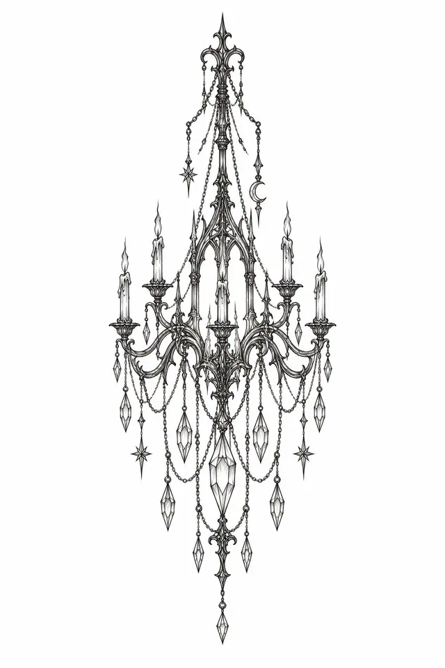 Fine-line gothic lace tattoo design for the calf