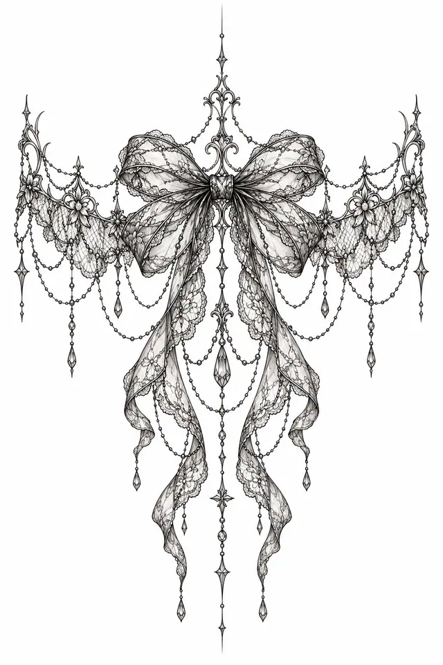Fine-line gothic lace tattoo design for the upper arm (half sleeve)