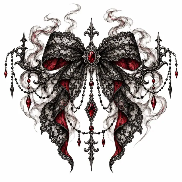 Red and black gothic lace tattoo design for the shoulder
