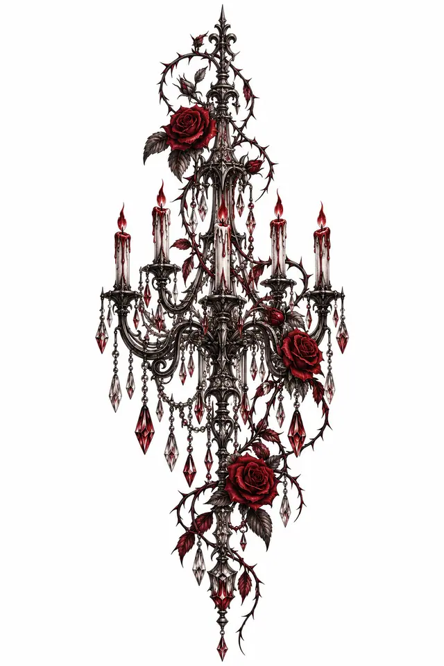 Red and black gothic lace tattoo design for the thigh