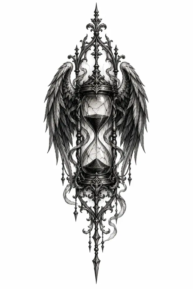 Black and grey memento mori tattoo design for the forearm