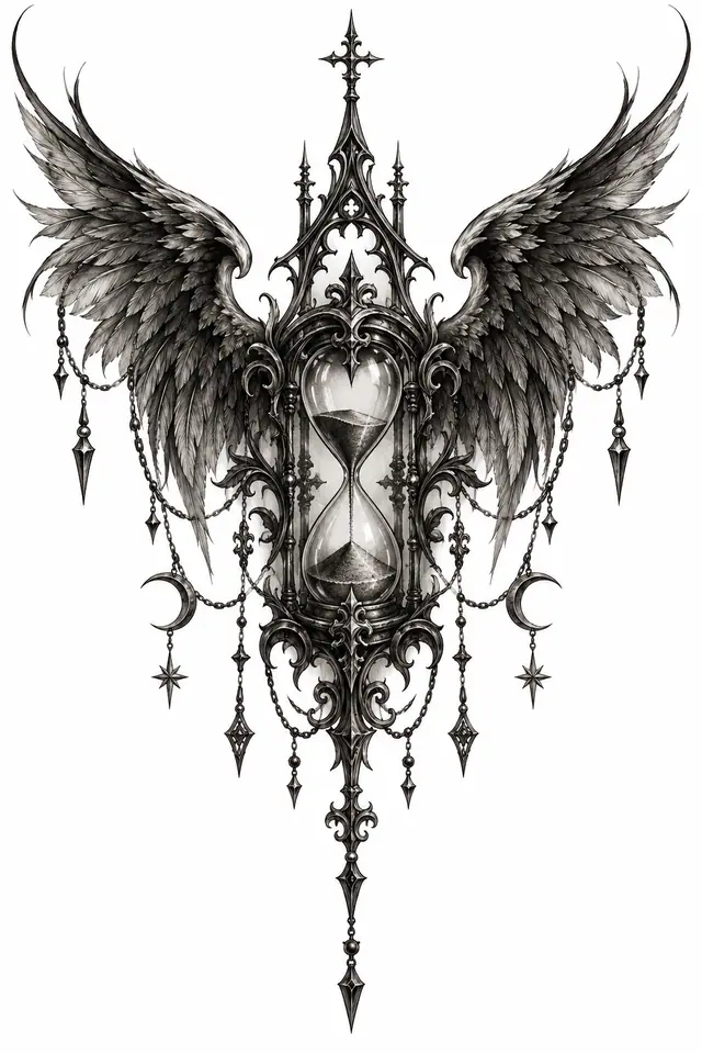 Black and grey memento mori tattoo design for the sternum