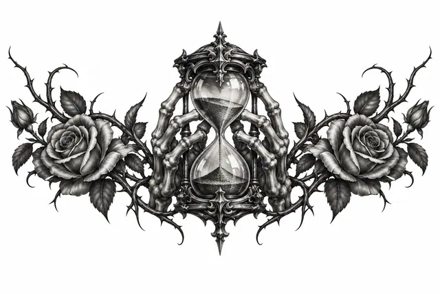Black and grey memento mori tattoo design for the throat