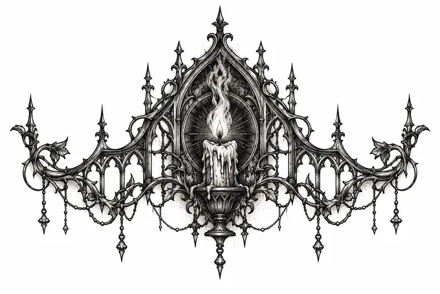 Engraving-style memento mori tattoo design for the throat
