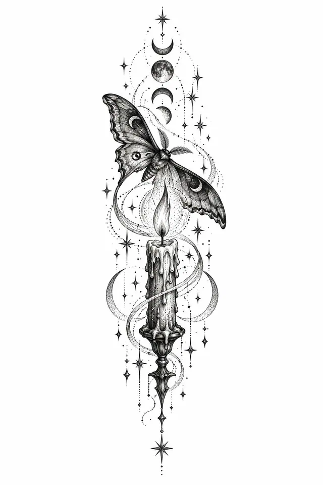 Dotwork gothic moth tattoo design for the forearm