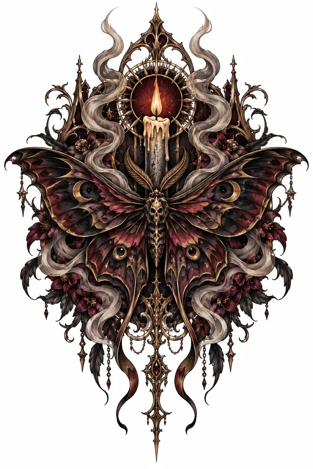 Neo-traditional gothic moth tattoo design for the back