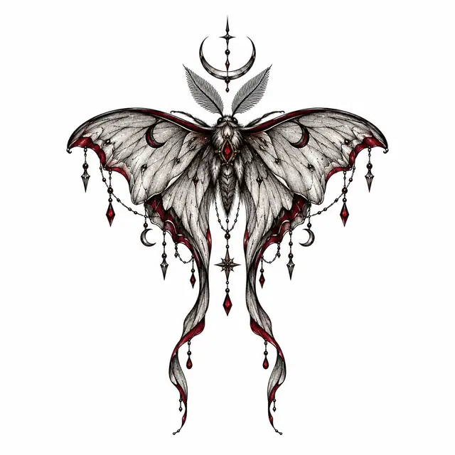 Red and black gothic moth tattoo design for the ankle