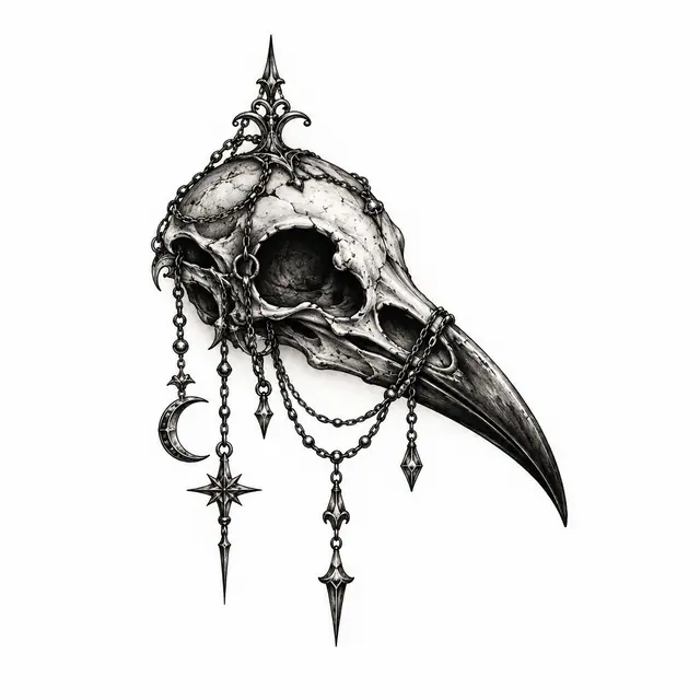 Black and grey gothic raven tattoo design for the ankle