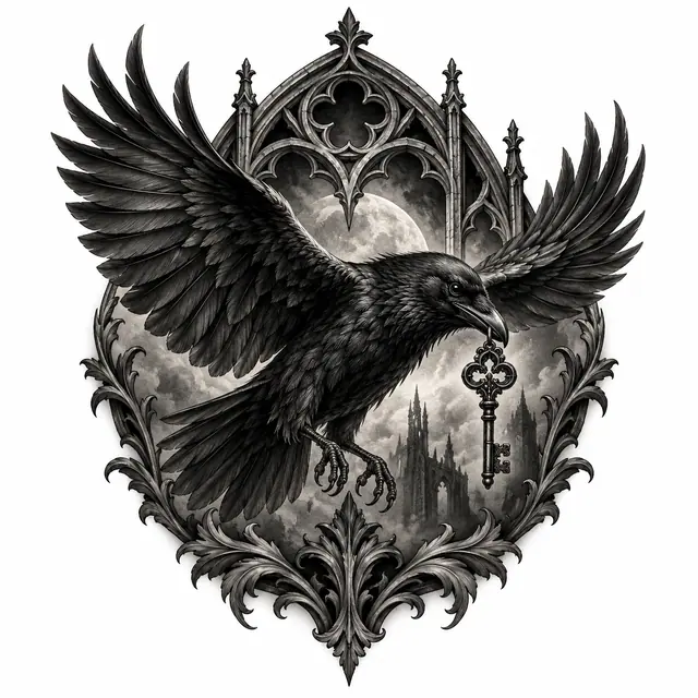 Black and grey gothic raven tattoo design for the shoulder