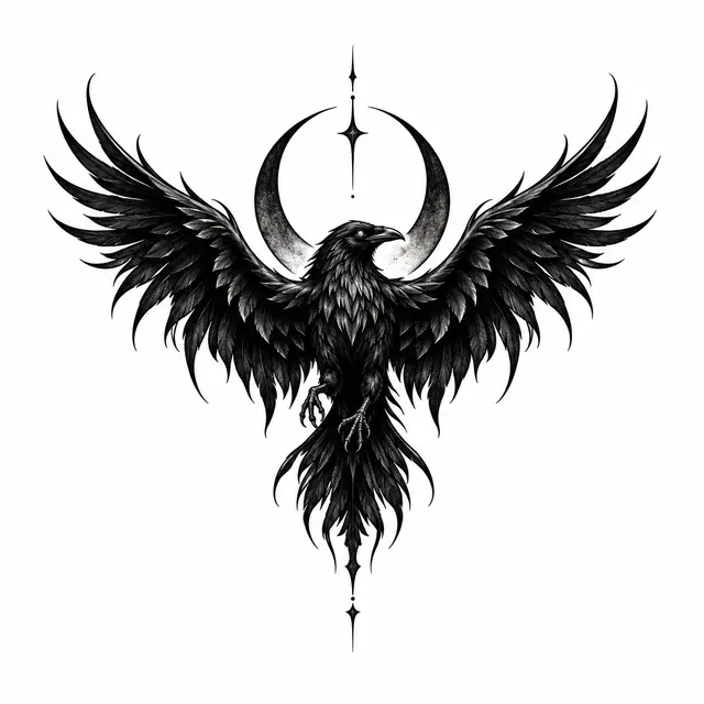Blackwork gothic raven tattoo design for the ankle