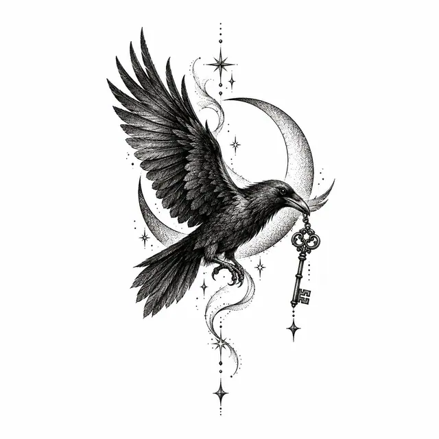 Dotwork gothic raven tattoo design for the ankle