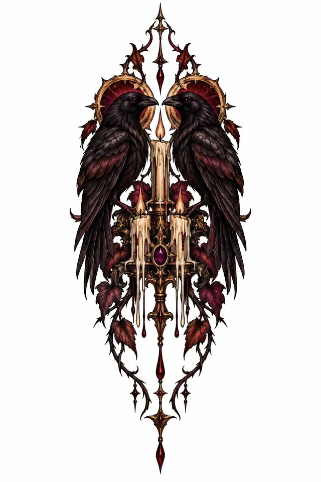 Neo-traditional gothic raven tattoo design for the forearm