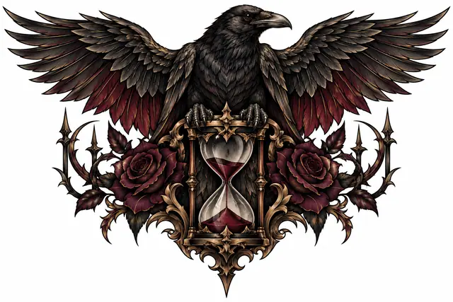 Neo-traditional gothic raven tattoo design for the throat