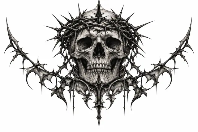 Black and grey gothic skull tattoo design for the throat