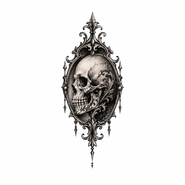 Black and grey gothic skull tattoo design for the wrist