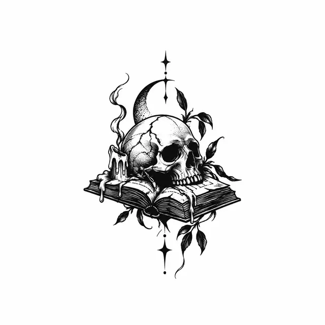 Blackwork gothic skull tattoo design for the ankle