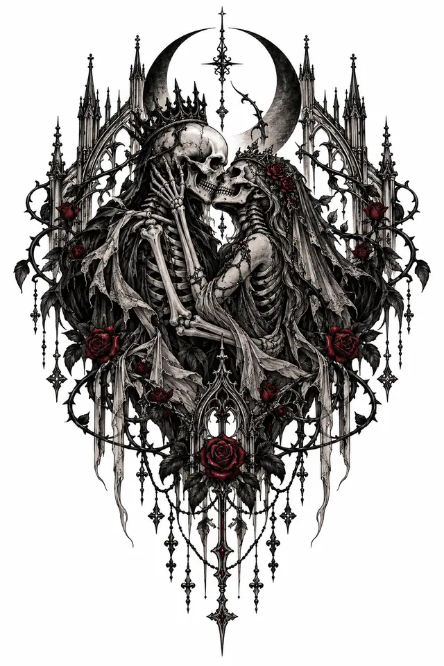 Blackwork gothic skull tattoo design for the back