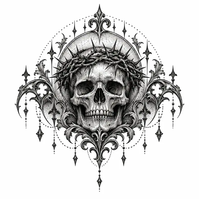 Dotwork gothic skull tattoo design for the shoulder