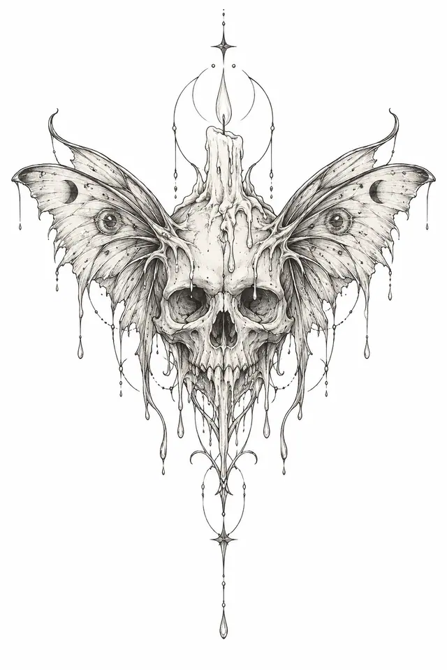 Fine-line gothic skull tattoo design for the calf