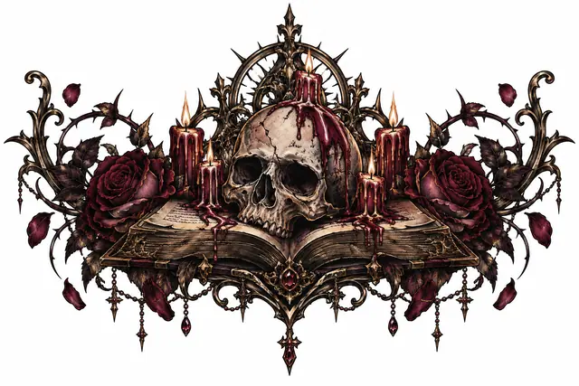 Neo-traditional gothic skull tattoo design for the chest