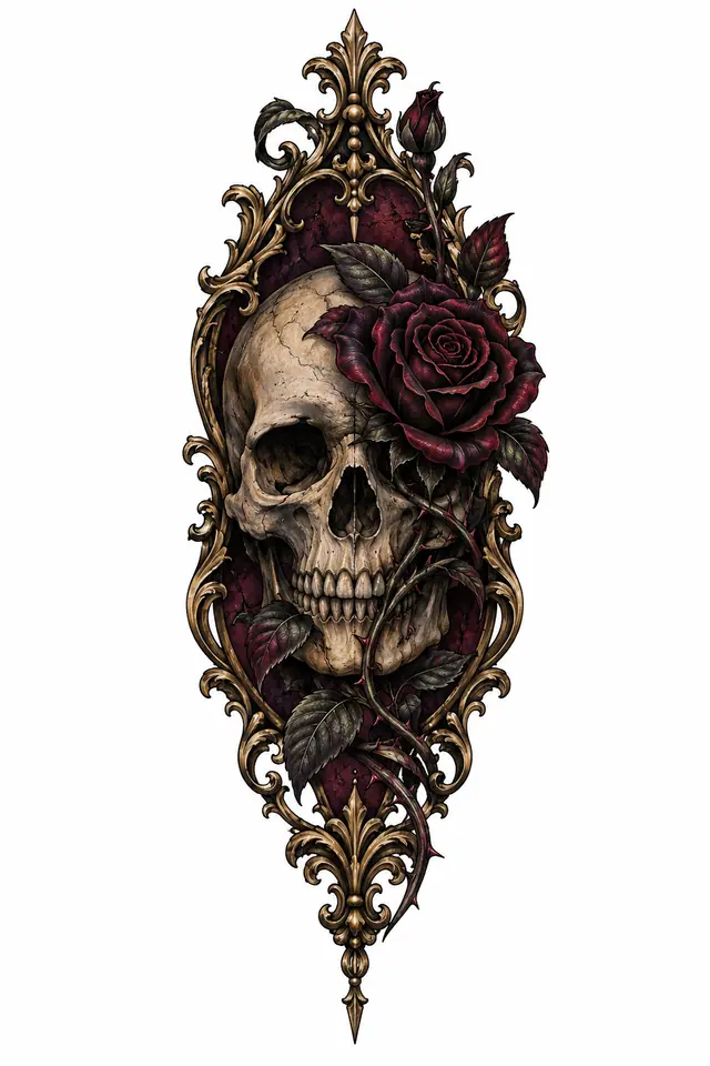 Neo-traditional gothic skull tattoo design for the forearm