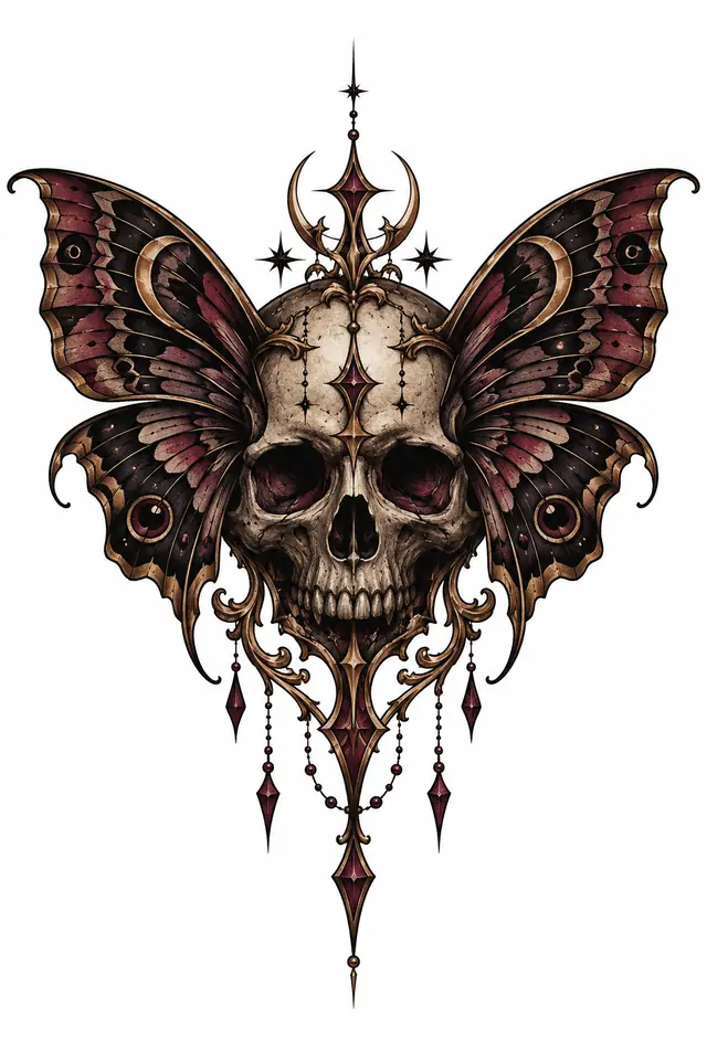 Neo-traditional gothic skull tattoo design for the hand