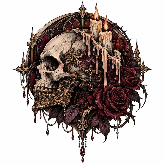 Neo-traditional gothic skull tattoo design for the shoulder