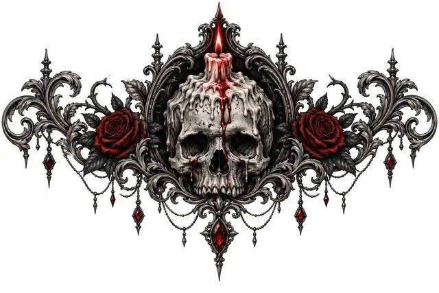 Red and black gothic skull tattoo design for the chest