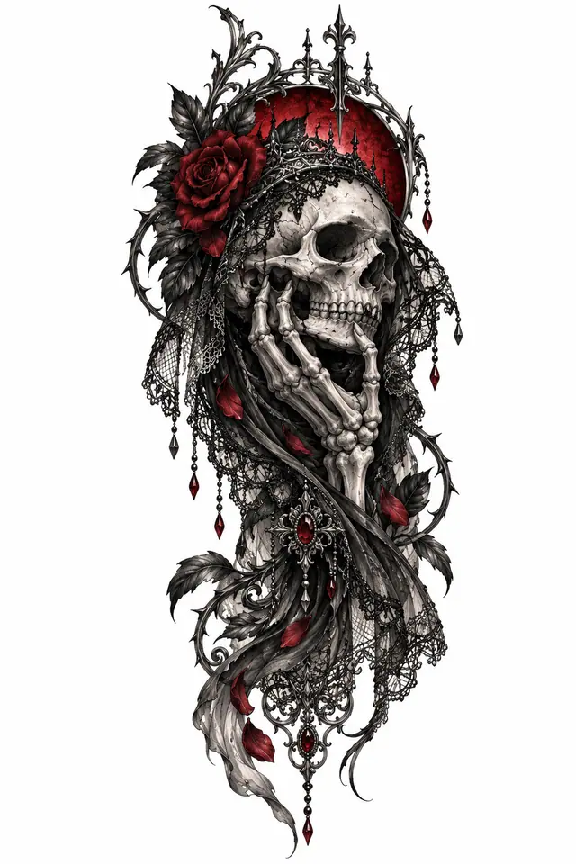 Red and black gothic skull tattoo design for the upper arm (half sleeve)