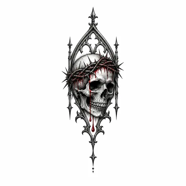 Red and black gothic skull tattoo design for the wrist