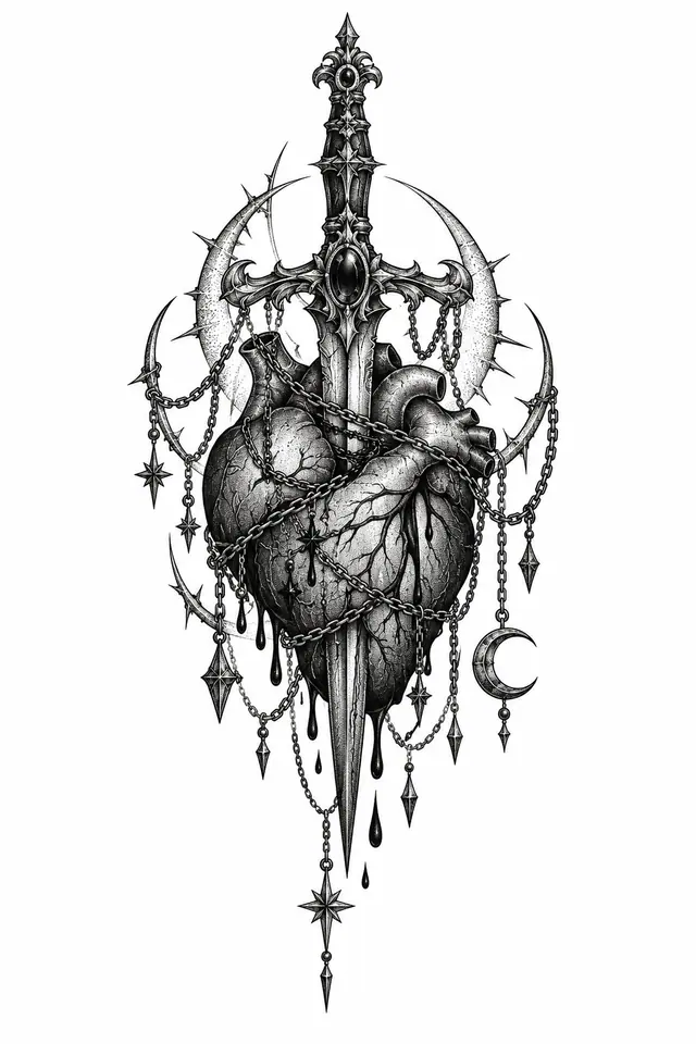 Dotwork snake and dagger tattoo design for the upper arm (half sleeve)