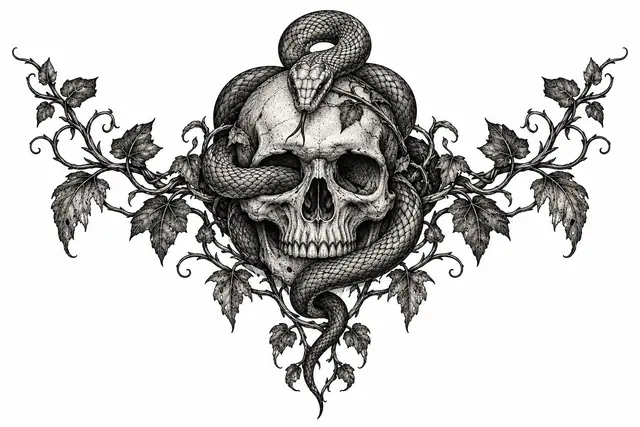 Dotwork snake and dagger tattoo design for the throat
