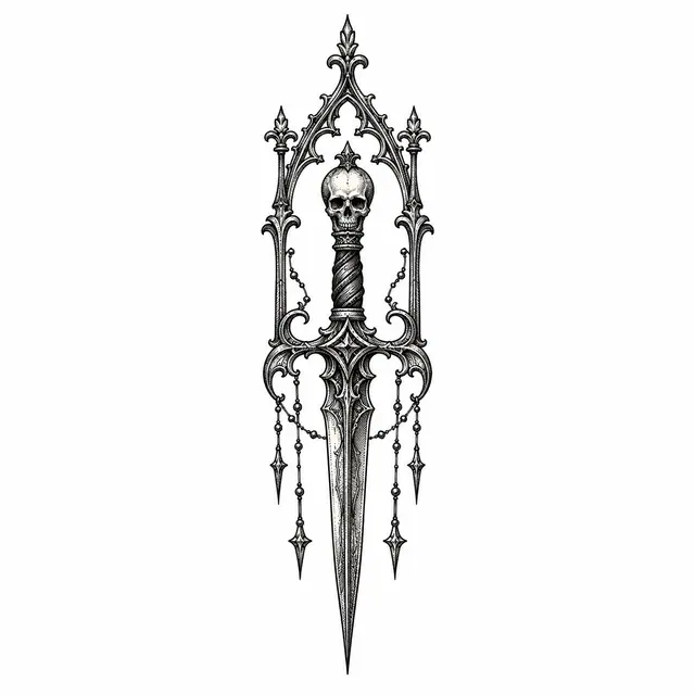 Engraving-style snake and dagger tattoo design for the wrist