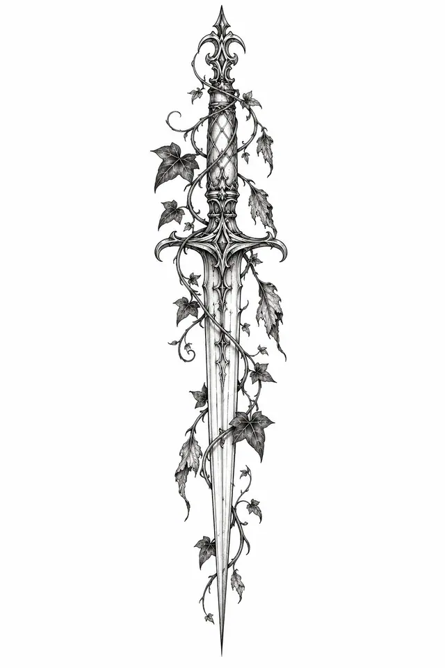 Fine-line snake and dagger tattoo design for the forearm
