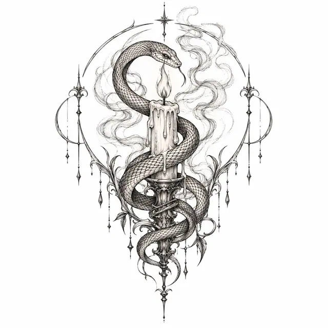 Fine-line snake and dagger tattoo design for the shoulder