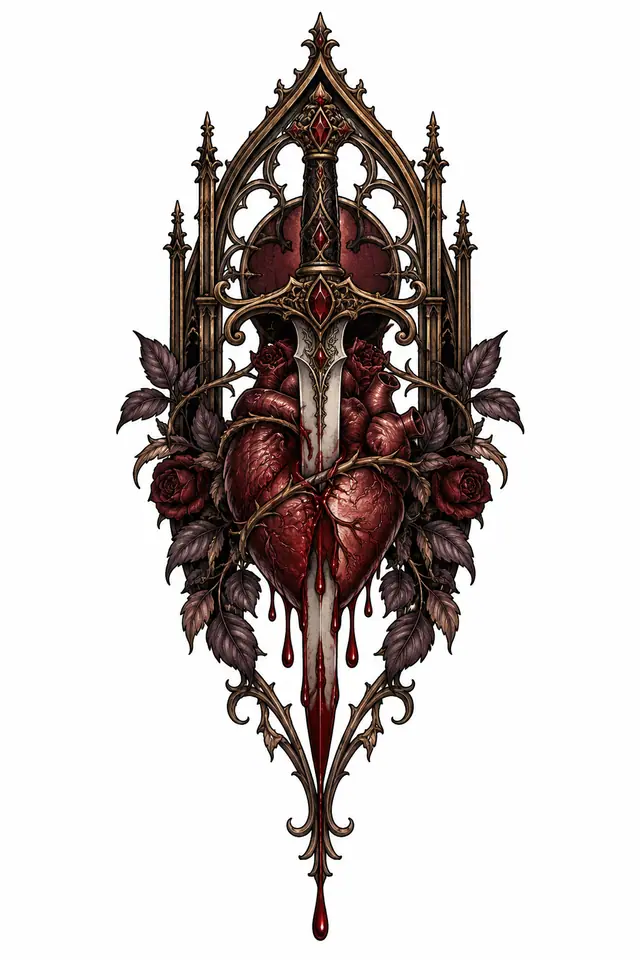 Neo-traditional snake and dagger tattoo design for the sternum