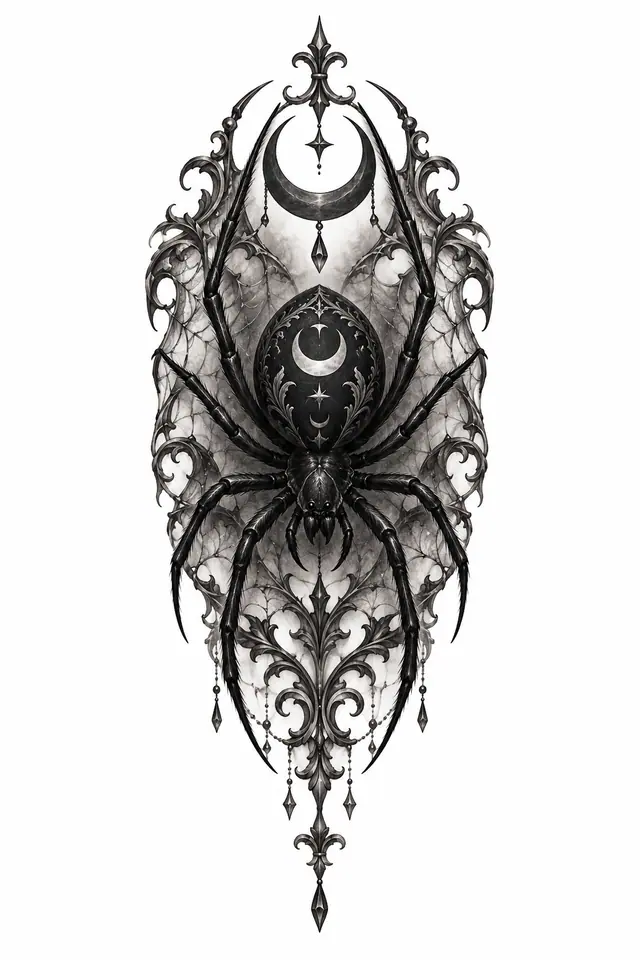 Black and grey gothic spider tattoo design for the upper arm (half sleeve)