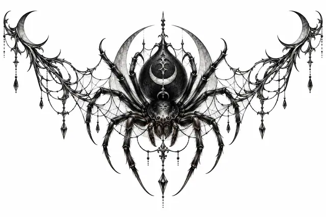 Black and grey gothic spider tattoo design for the throat