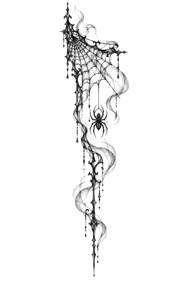 Dotwork gothic spider tattoo design for the spine