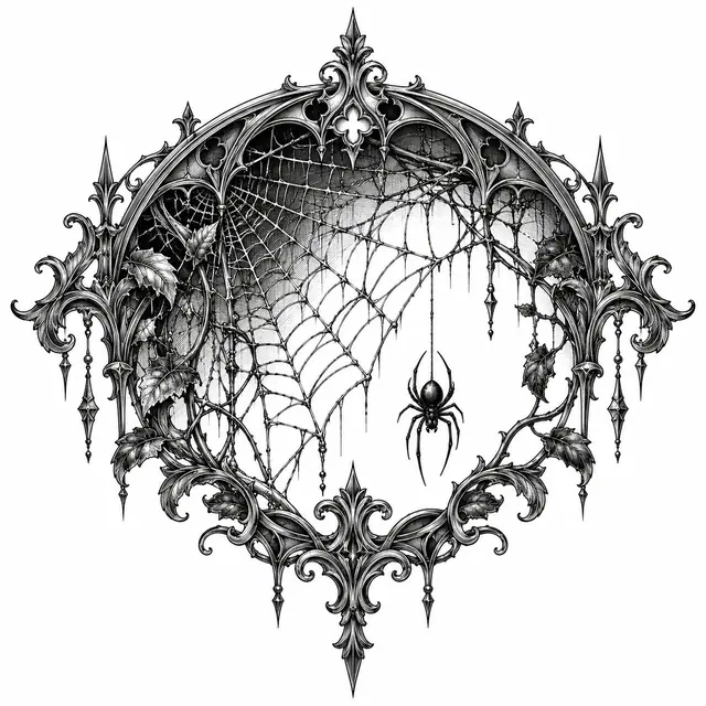 Engraving-style gothic spider tattoo design for the shoulder