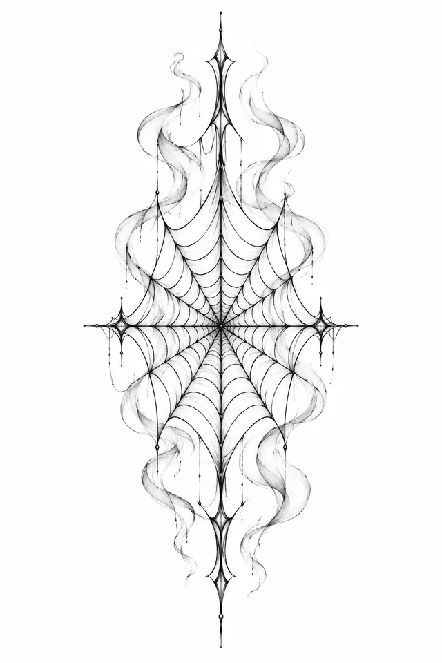 Fine-line gothic spider tattoo design for the thigh