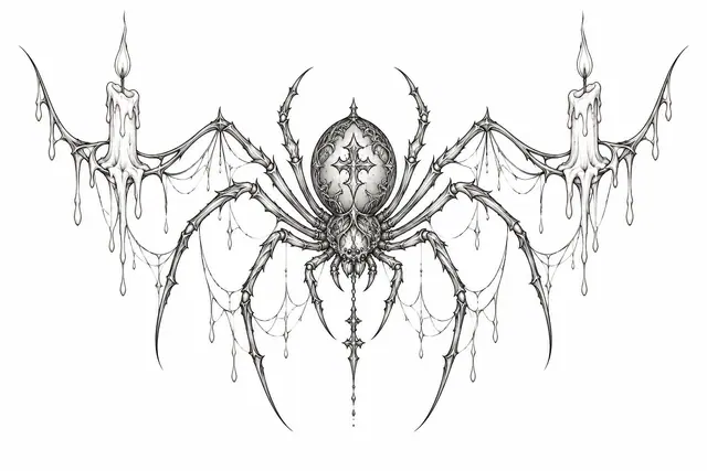 Fine-line gothic spider tattoo design for the throat
