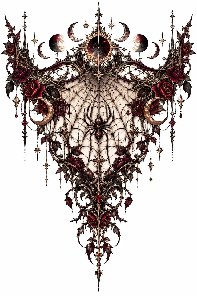 Neo-traditional gothic spider tattoo design for the back