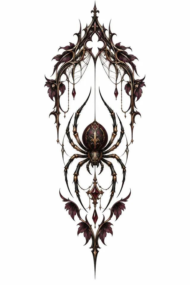 Neo-traditional gothic spider tattoo design for the sternum
