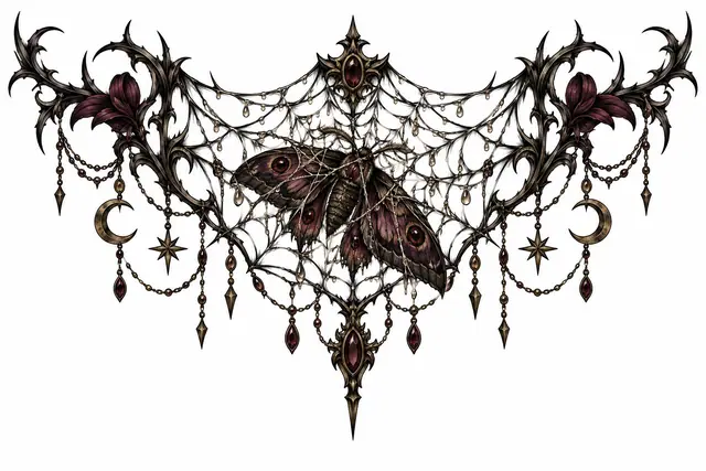 Neo-traditional gothic spider tattoo design for the throat