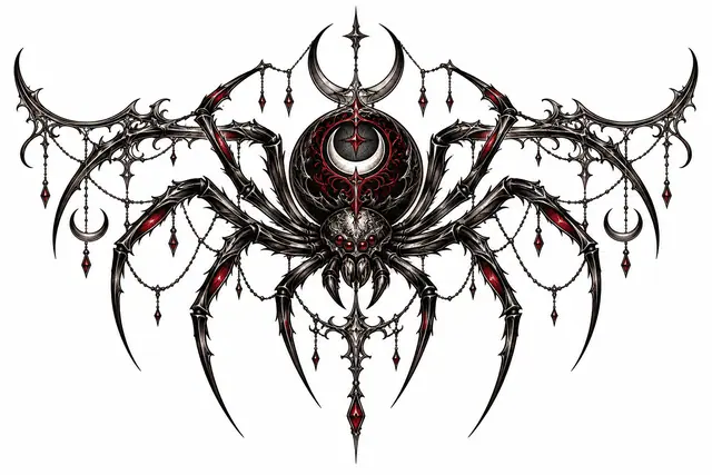 Red and black gothic spider tattoo design for the chest