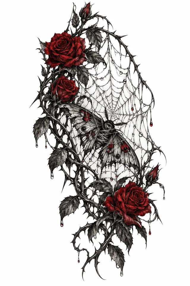 Red and black gothic spider tattoo design for the upper arm (half sleeve)