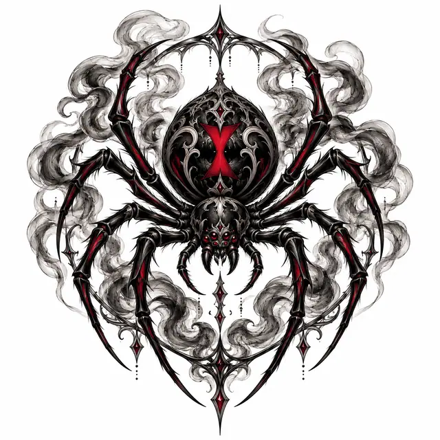 Red and black gothic spider tattoo design for the shoulder