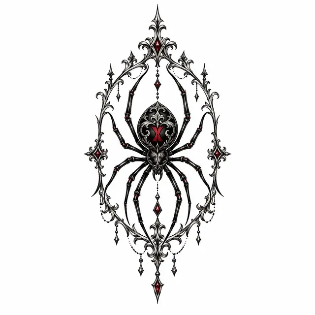 Red and black gothic spider tattoo design for the wrist