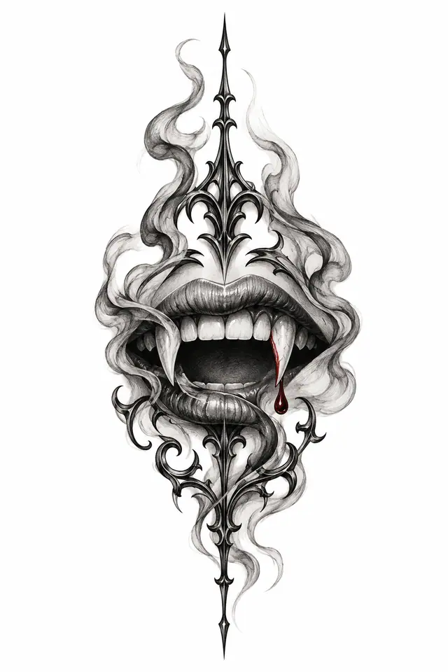 Black and grey gothic vampire tattoo design for the hand